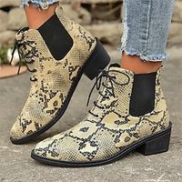 Women's Boots Chelsea Boots Combat Boots Plus Size Daily Booties Ankle Boots Chunky Heel Pointed Toe Vacation Vintage Fashion PU Lace-up Snake Khaki Lightinthebox - thumbnail
