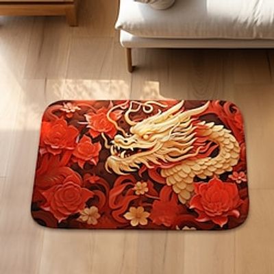 Chinese New Year Dragon Pattern Flannel Absorbent Floor Mat Suitable For Bathroom, Kitchen, Living Room Lightinthebox