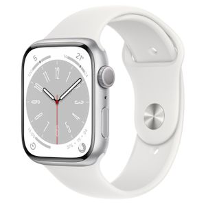 Apple Watch Series 8 (GPS + Cellular), 45mm, Silver Aluminium Case with White Sport Band