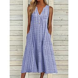 Women's Casual Dress Tank Dress Plaid Print Split Neck Midi Dress Stylish Daily Date Sleeveless Summer Lightinthebox