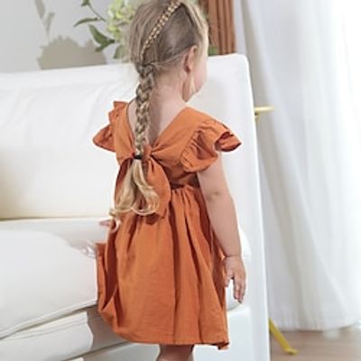 Kids Girls' Dress Solid Color Sleeveless School Formal Performance Fashion Cute Polyester Summer Spring Fall 2-12 Years Lake blue caramel colour Ginger yellow Lightinthebox