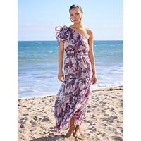 Chiffon Wedding Guest Rose Red Floral One Shoulder Short Sleeve Maxi Dress