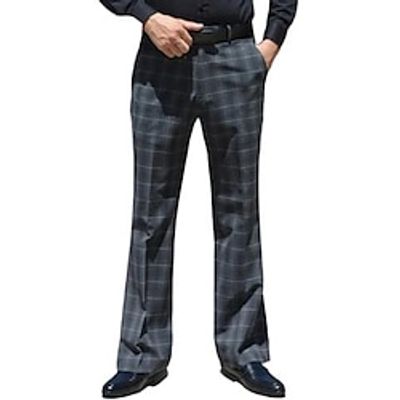 Men's Dress Pants Flared Pants Trousers Suit Pants Print Button Pocket Plaid Comfort Breathable Outdoor Daily Going out Fashion Casual Light Grey Dark Gray Lightinthebox