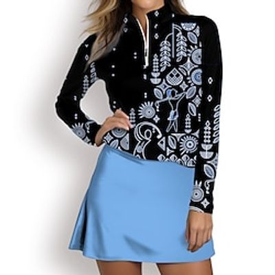 Women's Polo Shirt Golf Shirt Breathable Quick Dry Moisture Wicking Long Sleeve Golf Apparel Golf Clothes Regular Fit Zipper Stand Collar Printed Spring Autumn Tennis Golf Pickleball Lightinthebox