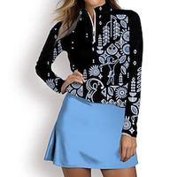 Women's Polo Shirt Golf Shirt Breathable Quick Dry Moisture Wicking Long Sleeve Golf Apparel Golf Clothes Regular Fit Zipper Stand Collar Printed Spring Autumn Tennis Golf Pickleball Lightinthebox - thumbnail
