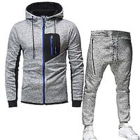 Men's Hoodie Tracksuit Sweatsuit Jogging Suits Dark GrayRed Black Royal Blue Blue Light Grey Hooded Color Block Patchwork 2 Piece Sports  Outdoor Daily Holiday Streetwear Cool Casual Spring   Fall Lightinthebox - thumbnail