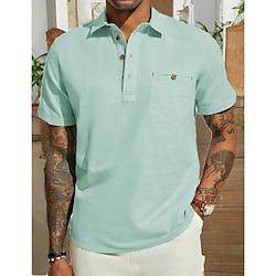 Men's Shirt Linen Shirt Popover Shirt Summer Shirt Beach Shirt Black White Light Green Short Sleeve Solid Color Collar Summer Spring Casual Daily Clothing Apparel Lightinthebox