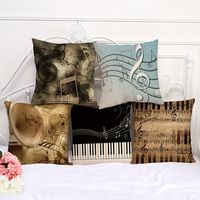 Music Note Printing Cotton Linen Pillowcase