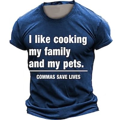 I like Cooking My Family and My Pets Daily Designer Street Style Men's 3D Print T shirt Tee Sports Outdoor Holiday Going out T shirt Black Brown Dark Blue Short Sleeve Crew Neck Shirt Spring  Summer Lightinthebox