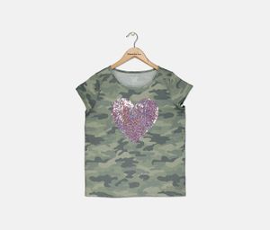 Kids Girls Heart Top  Camo Olive