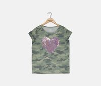 Kids Girls Heart Top  Camo Olive - thumbnail