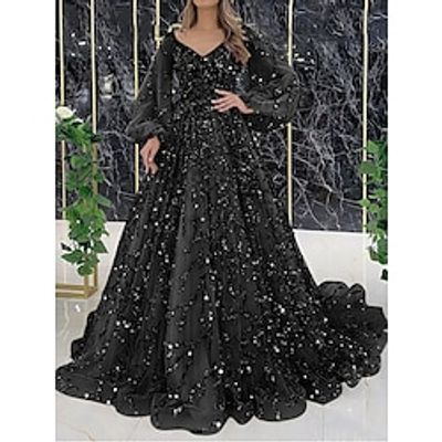 Women's Prom Dress Party Dress Black Dress Swing Dress Long Dress Maxi Dress Wine Gray Long Sleeve Pure Color Sequins Spring Fall Winter Evening Party 2023 S M L XL XXL Lightinthebox