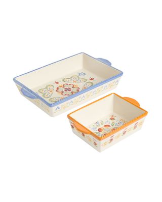 Laurie Gates Tierra 3.9 Quart & 1.6 Quart Bakeware Rectangle Set Of 2 Handpainted