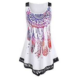 Women's Plus Size Tops Tank Top Graphic Leaf Print Round Neck Summer Big Size L XL 2XL 3XL 4XL Lightinthebox