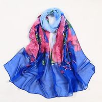 Lotus Print Foreign Trade Scarf Chinese Style Women'S Scarf Shawl Long Scarf Lightinthebox - thumbnail
