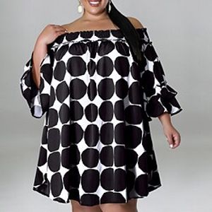 Women's Plus Size Casual Dress Polka Dot Off Shoulder Ruched 34 Length Sleeve Fall Winter Casual Short Mini Dress Daily Back to School Dress Lightinthebox