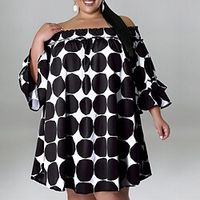 Women's Plus Size Casual Dress Polka Dot Off Shoulder Ruched 34 Length Sleeve Fall Winter Casual Short Mini Dress Daily Back to School Dress Lightinthebox - thumbnail