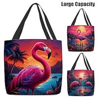 Women's Tote Shoulder Bag Canvas Tote Bag Polyester Shopping Daily Holiday Print Large Capacity Foldable Lightweight Flamingo Light Red Blue Fuchsia Lightinthebox