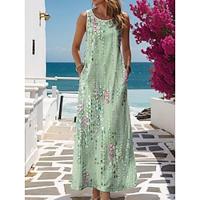 Women's Elegant Dress Floral Print Crew Neck Long Dress Maxi Dress Date Short Sleeve Summer Lightinthebox