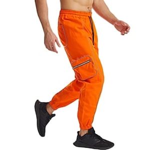 Men's Trousers Parachute Pants Casual Pants Drawstring Elastic Waist Multi Pocket Solid Colored Comfort Wearable Outdoor Daily Streetwear Casual Black Orange Micro-elastic Lightinthebox