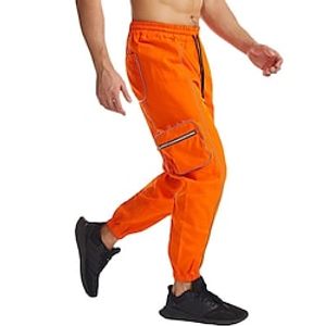 Men's Trousers Parachute Pants Casual Pants Drawstring Elastic Waist Multi Pocket Solid Colored Comfort Wearable Outdoor Daily Streetwear Casual Black Orange Micro-elastic Lightinthebox