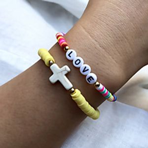 2pcs Women's Friendship Bracelet Wrap Bracelet Bracelet Fancy Cross Love Unique Design Ethnic Trendy Boho Silicone Bracelet Jewelry Rainbow For Sport Gift Date Birthday Festival / Resin miniinthebox