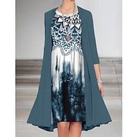 Women's Two Piece Dress Knee Length Dress Green 34 Length Sleeve Print Print Spring Summer Crew Neck Casual 2022 S M L XL XXL 3XL Lightinthebox - thumbnail