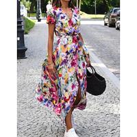 Women's Casual Dress Wrap Dress A Line Dress Floral Print V Neck Long Dress Maxi Dress Stylish Boho Daily Vacation Short Sleeve Summer Lightinthebox