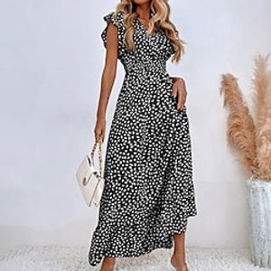 Women's Casual Dress Swing Dress Sundress Long Dress Maxi Dress Black Pink Light Green Sleeveless Polka Dot Ruffle Spring Summer V Neck Weekend 2022 S M L XL Lightinthebox