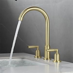 Widespread Bathroom Sink Faucet, Luxury High Pressure High Flow Two Handles Three Holes Bath Taps for Sink for Tall Vessel, Hot and Cold Water Switches with Diamond Pattern, Ceramic Valve Insides Lightinthebox