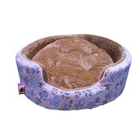 Coco Kindi Paw Print Peach Color Washable Round Fur Bed For Dogs & Cats - Size 2 - 50 X 40 X 11Cm