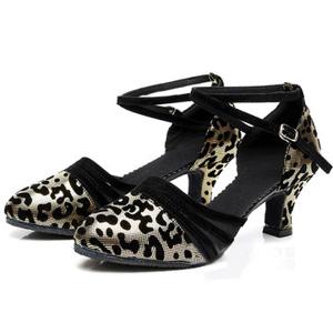 Leopard Pattern Sequins Buckle Mid Heel Pumps