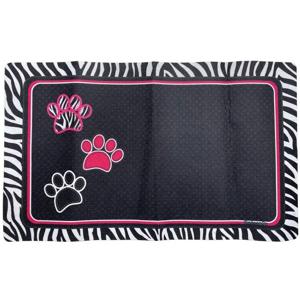 Drymate Pet Bowl Placemat Black with 3 Paws / Zebra Border 12 x 20 inch/30 cm x 50 cm