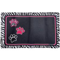 Drymate Pet Bowl Placemat Black with 3 Paws / Zebra Border 12 x 20 inch/30 cm x 50 cm - thumbnail