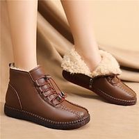 Women's Boots Snow Boots Soft Shoes Comfort Shoes Daily Booties Ankle Boots Flat Heel Round Toe Plush Comfort Minimalism Faux Leather Loafer Solid Color Black Brown miniinthebox - thumbnail