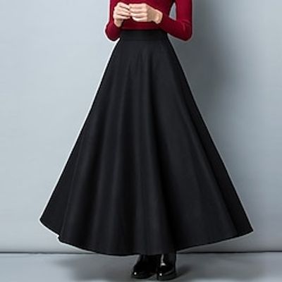 Women's Skirt A Line Maxi Swing Long Skirt Cotton Black Wine Navy Blue Grey Skirts Winter Pocket Elegant Fashion Street Daily S M L miniinthebox