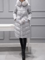 Casual Fur Collar Pocket Down Coat - thumbnail