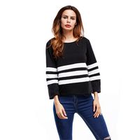 Casual Women Stripe 3/4 Sleeve O-neck T-shirts