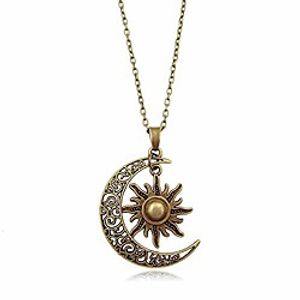 mixia vintage bronze crescent moon and sun pendant necklace retro swirl filigree unisex jewelry gifts (bronze) Lightinthebox