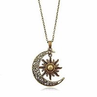 mixia vintage bronze crescent moon and sun pendant necklace retro swirl filigree unisex jewelry gifts (bronze) Lightinthebox - thumbnail