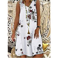 Women's A Line Dress Knee Length Dress White Sleeveless Floral Print Spring Summer Casual 2021 S M L XL XXL XXXL Lightinthebox - thumbnail