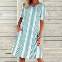 Women's A Line Dress Stripe Print Crew Neck Mini Dress A Line Street Date Short Sleeve Regular Fit Yellow Blue Purple Summer Spring S M L XL 2XL Lightinthebox