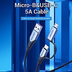VENTION Micro USB Cable High Speed Quick Charge 5 A 3.0m(10Ft) 2.0m(6.5Ft) 1.5m(5Ft) Nylon Aluminium Alloy Tinned copper For Samsung Xiaomi Huawei Phone Accessory miniinthebox