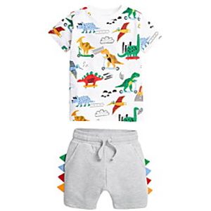 Kids Boys' Clothing Set 2 Pieces Short Sleeve White Cartoon Dinosaur Animal Print Indoor Outdoor Casual Daily Regular 2-8 Years miniinthebox