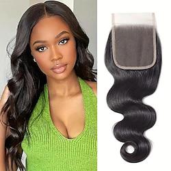 Lace Closure Piece 4x4 Body Wave Pre-plucked 0.10mm Ultra-thin Invisible Human Hair Closure Natural Black Color 12-22 Inc Lightinthebox