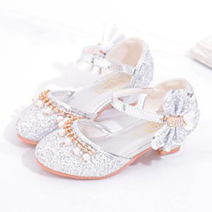 Girls' Heels Moccasin Flower Girl Shoes Princess Shoes Rubber Patent Leather Little Kids(4-7ys) Big Kids(7years ) Daily Party  Evening Walking Shoes Rhinestone Buckle Sequin Pink Silver Fall Spring miniinthebox