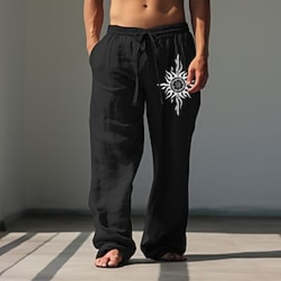 Sun Vintage Men's Linen Pants Pants Trousers Outdoor Daily Wear Streetwear Cotton Linen Black White Brown S M L Mid Waist Elasticity Pants Lightinthebox