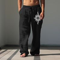 Sun Vintage Men's Linen Pants Pants Trousers Outdoor Daily Wear Streetwear Cotton Linen Black White Brown S M L Mid Waist Elasticity Pants Lightinthebox - thumbnail