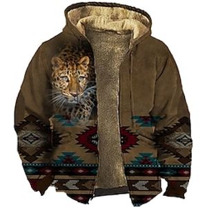 Men's Full Zip Hoodie Jacket Brown Gray Hooded Animal Leopard Graphic Prints Zipper Print Sports  Outdoor Daily Sports 3D Print Fleece Streetwear Designer Casual Winter Clothing Apparel Hoodies Lightinthebox