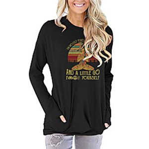 Women's Painting T shirt Graphic Letter Long Sleeve Print Round Neck Basic Tops Cotton Blushing Pink Green Light gray Lightinthebox